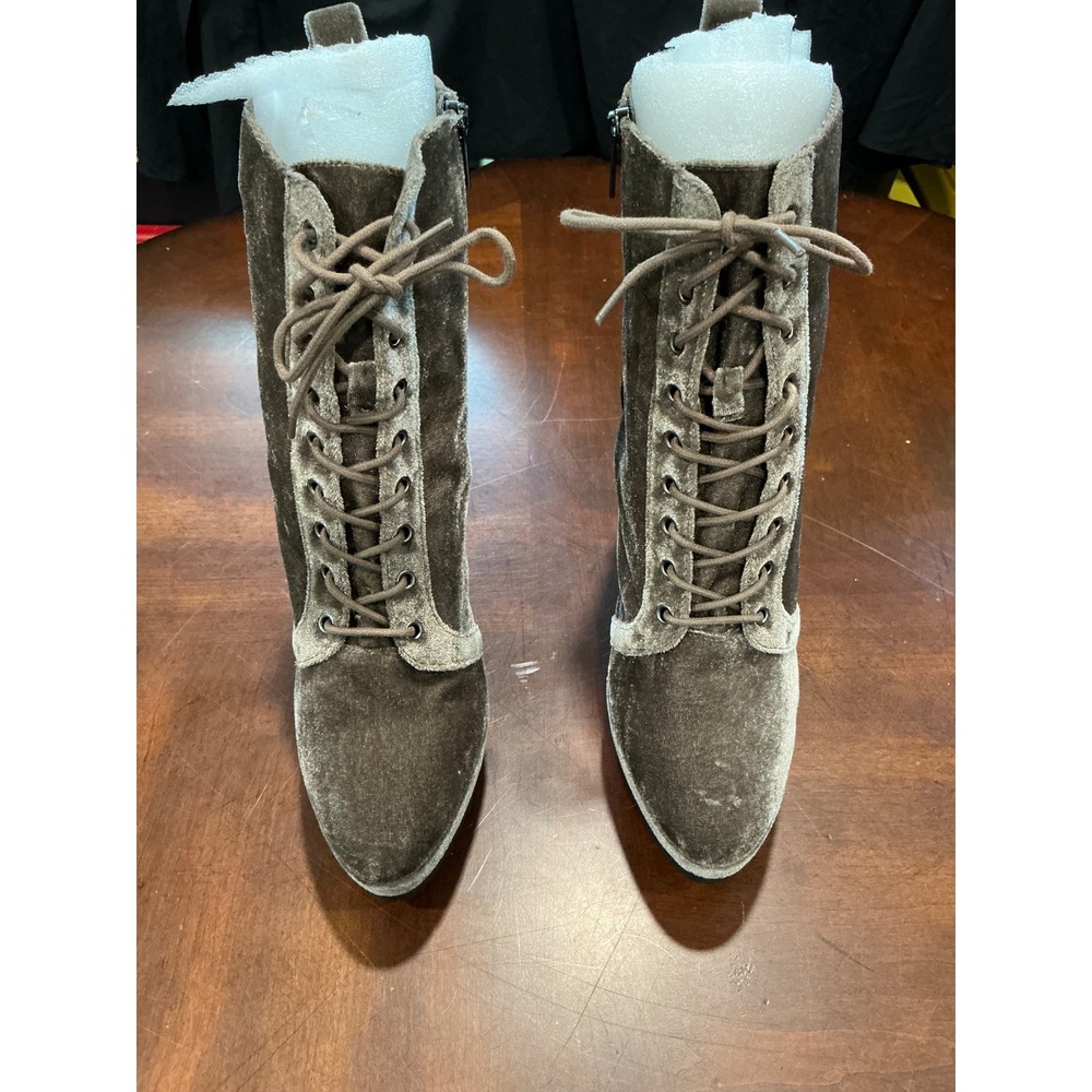 ALDO Aliria Velvet Boots Sz 11 Brown Lace Up Platform Stiletto Lug Sole Side Zip - Picture 5 of 10